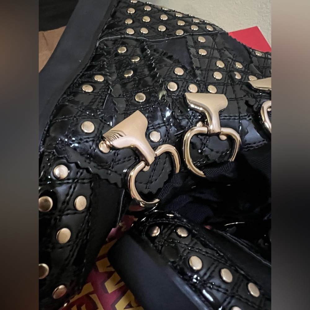 Jeffrey Campbell Gold and Black Combat Boots with Metallic Accents - Picture 11 of 13